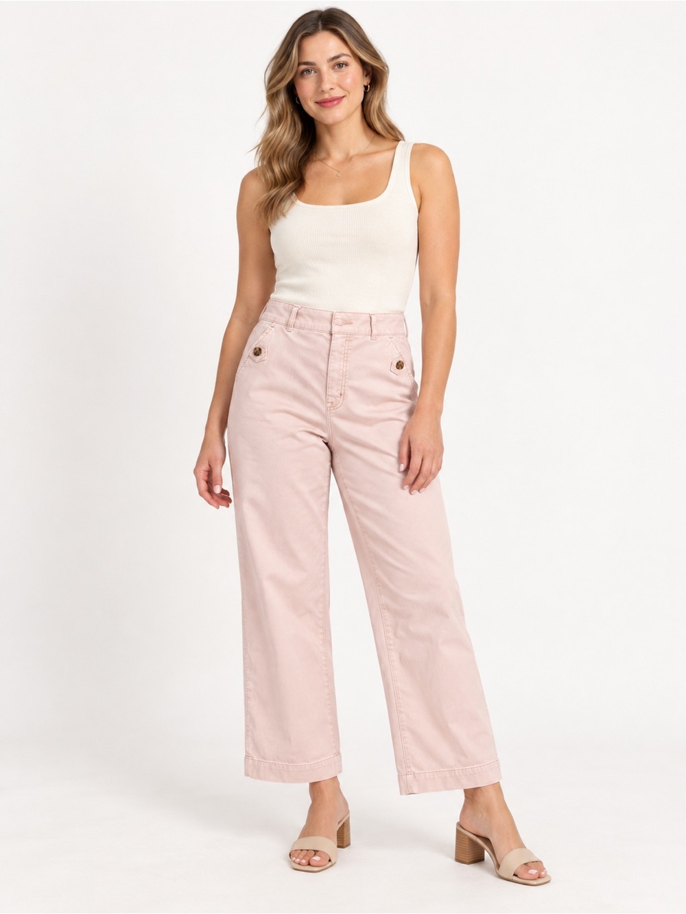 SPANX Women’s M Tall Pale Tan Pink Wide Leg Stretch Twill Pants